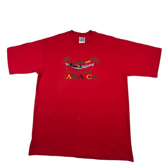 Jamaican Tees “No Problem Mon!” Embroidered Red T-Shirt Men’s Sz L - Picture 1 of 6